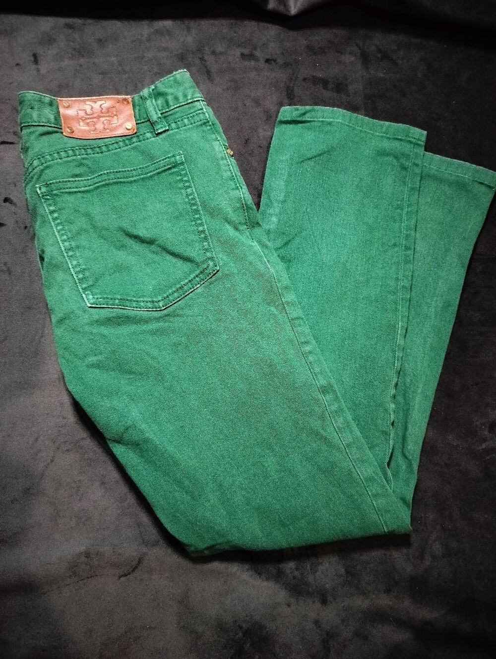 Tory Burch Ivy Super Skinny Denim Stretch Jeans Emerald Green Size 27